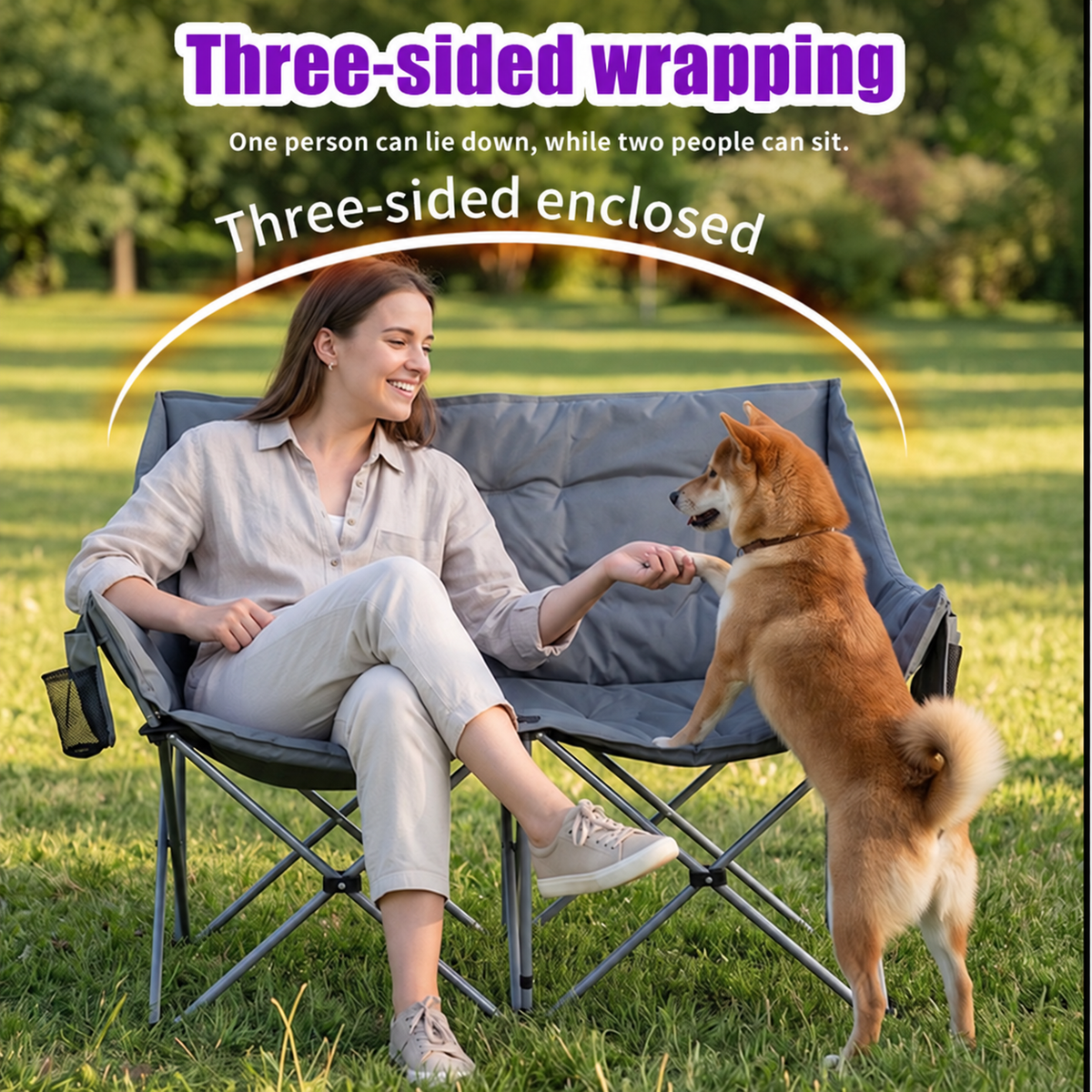 Heated Double Camping Chair with 3 Heat Settings – Portable Folding Loveseat
