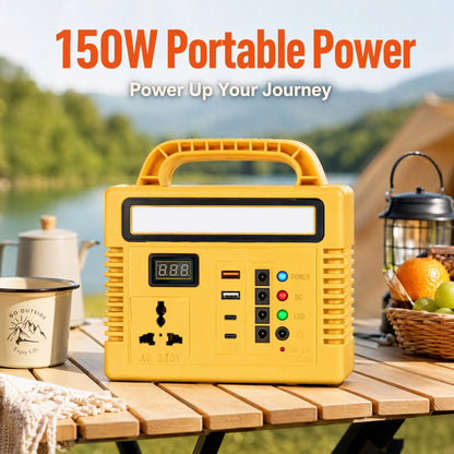 BEONE P150 150W Portable Power Station with Bluetooth Speaker & RGB Light，Camping, RV travel, patio parties, night markets, emergency lighting, phone charging and small outdoor devices.