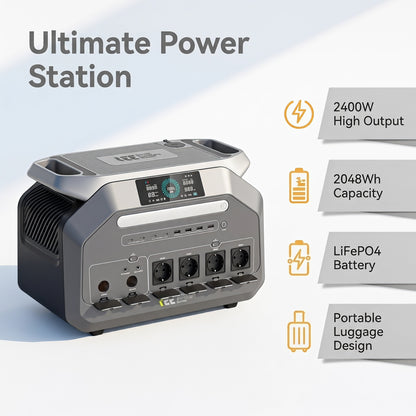 BEONE P2400 2400W Portable Power Station | 2048Wh LiFePO4 Solar Generator