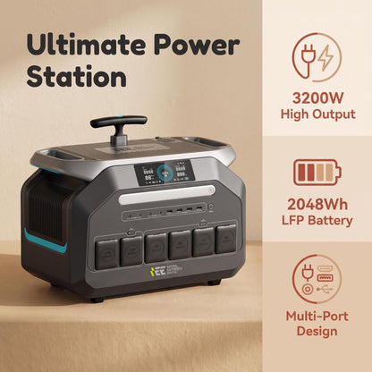 BEONE P3200 3200W Portable Power Station | 2048Wh LiFePO4 Solar Generator