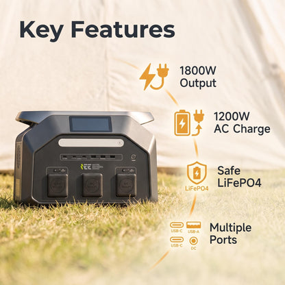 BEONE P1800 1800W Portable Power Station | 1024Wh LiFePO4 Solar Generator