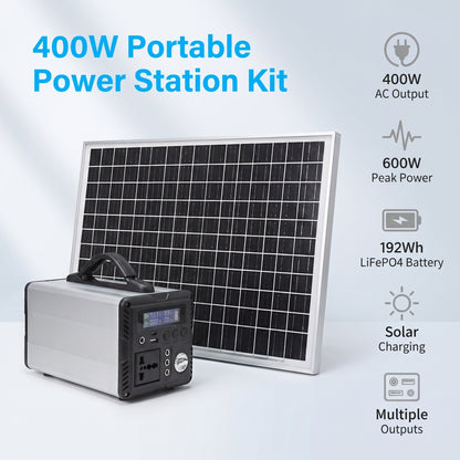 BEONE SP400 400W Portable Power Station with Solar Panel Kit | 192Wh LiFePO4 Solar Generator