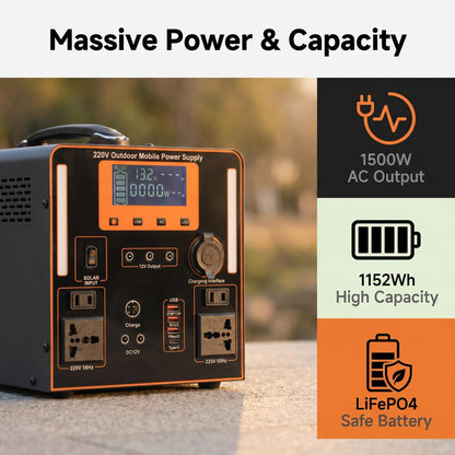 BEONE YJ905 1500W Portable Power Station | 1152Wh LiFePO4 Solar Generator