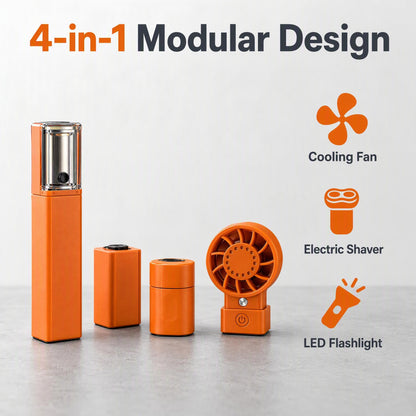 4-in-1 Modular Power Bank Kit, Magnetic Detachable Power Bank with Mini Fan, Electric Shaver & 300LM Flashlight, 3000mAh Portable Outdoor Emergency Power Supply