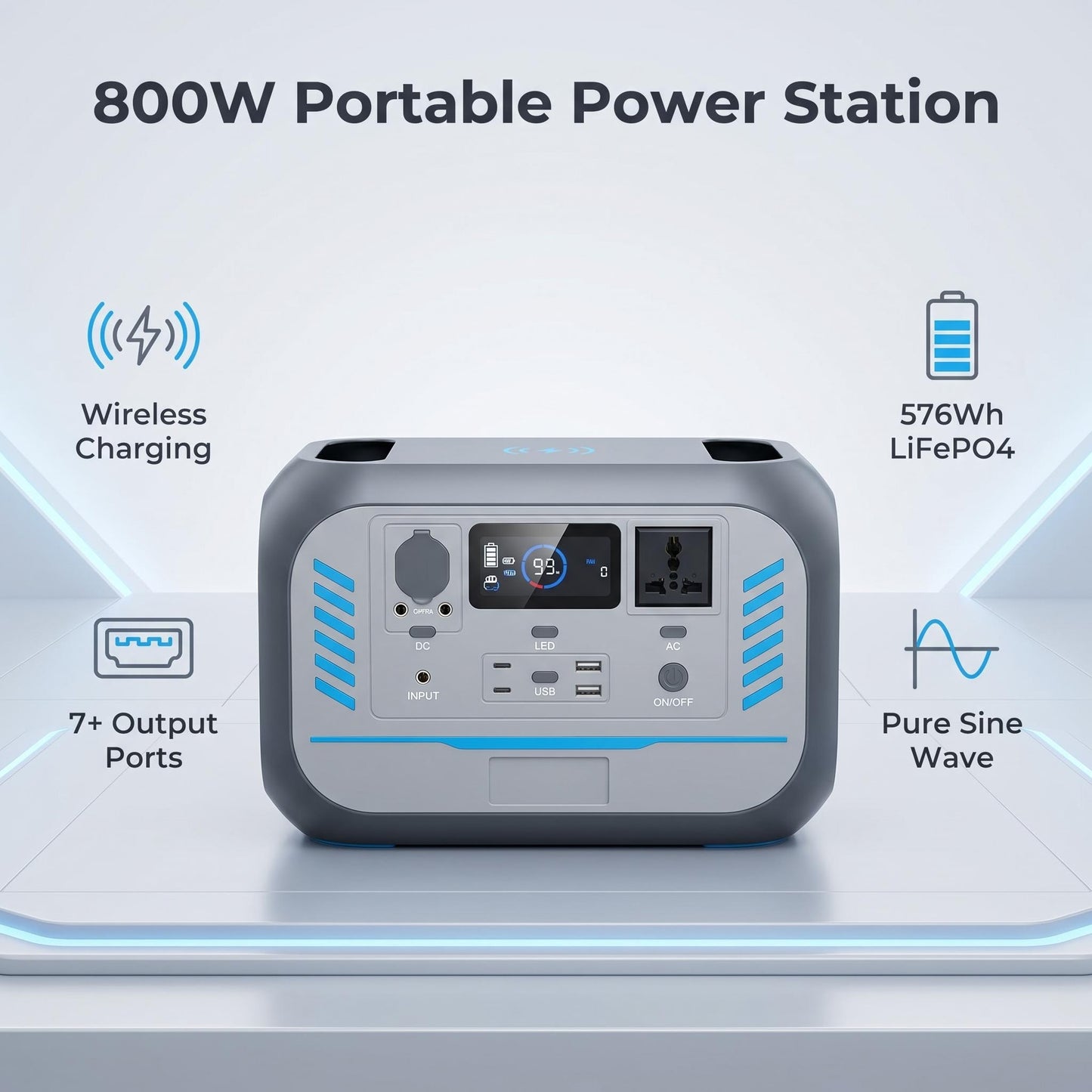 BEONE TJ910 800W Portable Power Station | 576Wh LiFePO4 Solar Generator