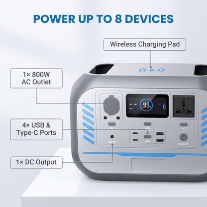 BEONE TJ910 800W Portable Power Station | 576Wh LiFePO4 Solar Generator