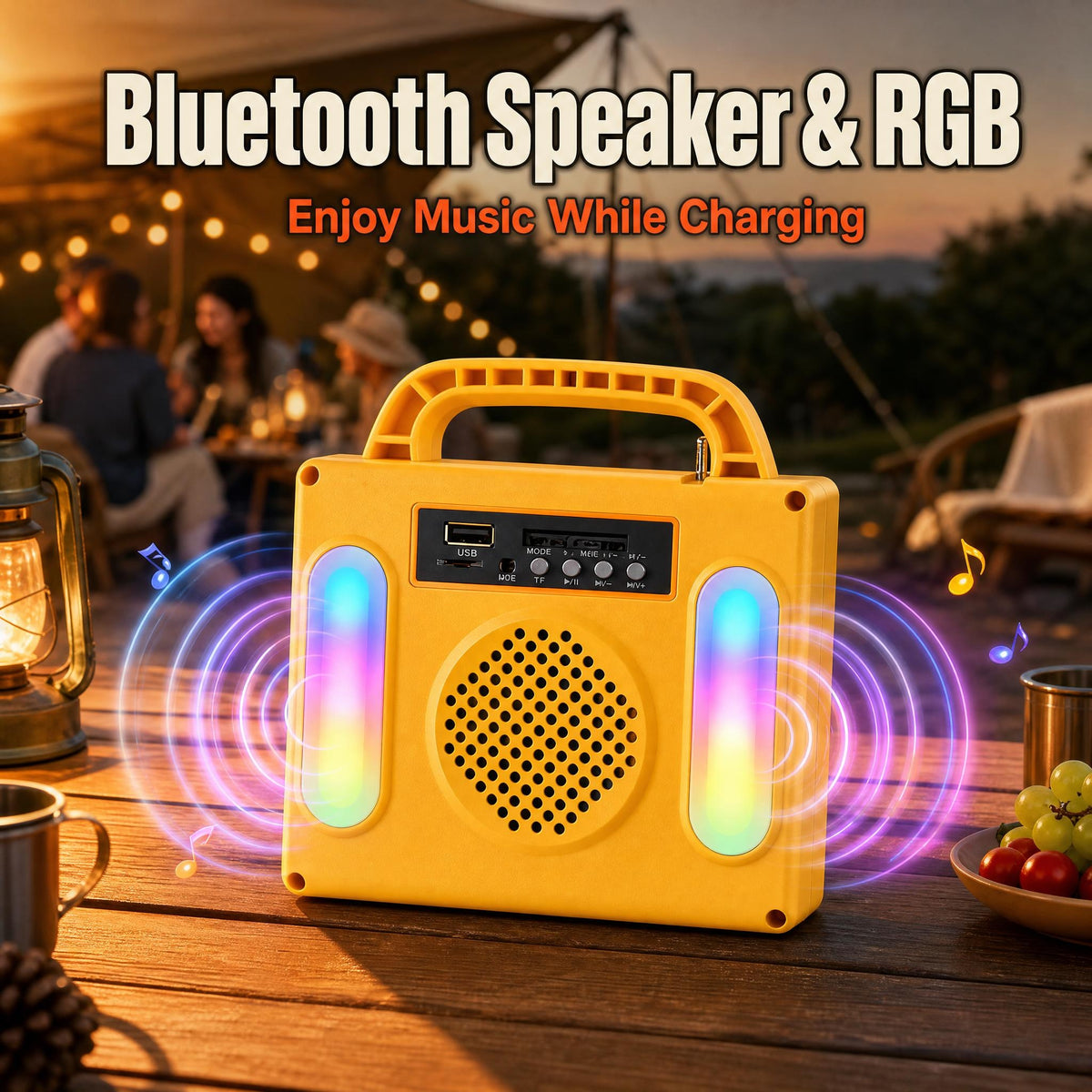 BEONE P150 150W Portable Power Station with Bluetooth Speaker & RGB Light，Camping, RV travel, patio parties, night markets, emergency lighting, phone charging and small outdoor devices.