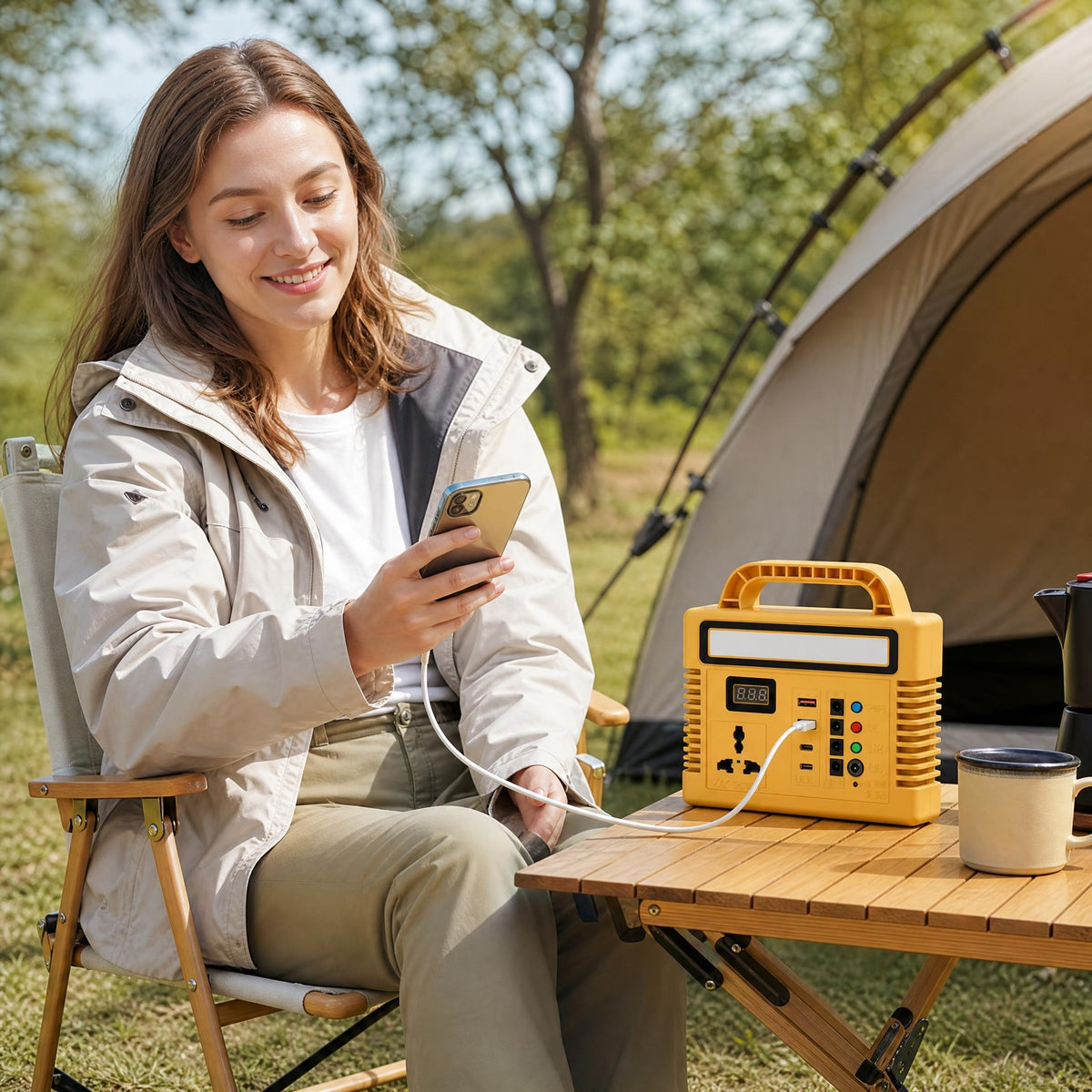 BEONE P150 150W Portable Power Station with Bluetooth Speaker & RGB Light，Camping, RV travel, patio parties, night markets, emergency lighting, phone charging and small outdoor devices.