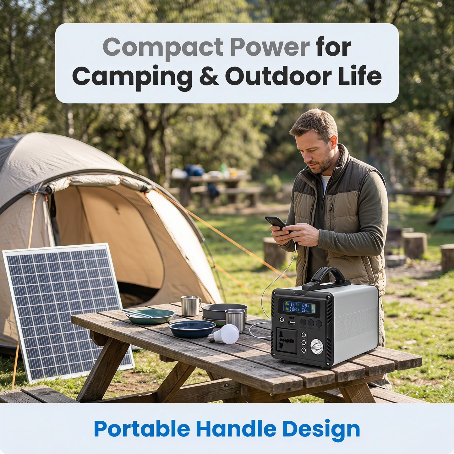 BEONE SP400 400W Portable Power Station with Solar Panel Kit | 192Wh LiFePO4 Solar Generator