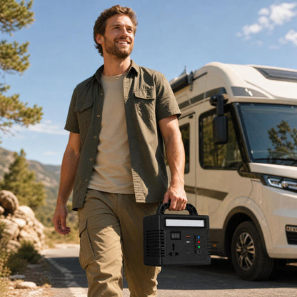 BEONE P150 150W Portable Power Station with Bluetooth Speaker & RGB Light，Camping, RV travel, patio parties, night markets, emergency lighting, phone charging and small outdoor devices.
