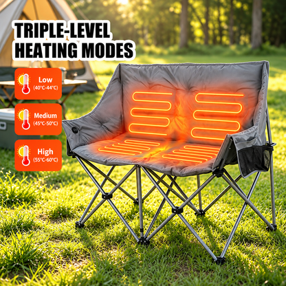Heated Double Camping Chair with 3 Heat Settings – Portable Folding Loveseat