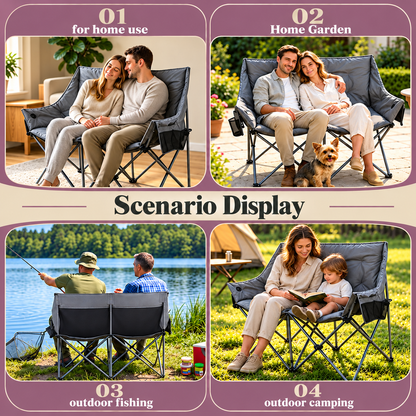 Heated Double Camping Chair with 3 Heat Settings – Portable Folding Loveseat