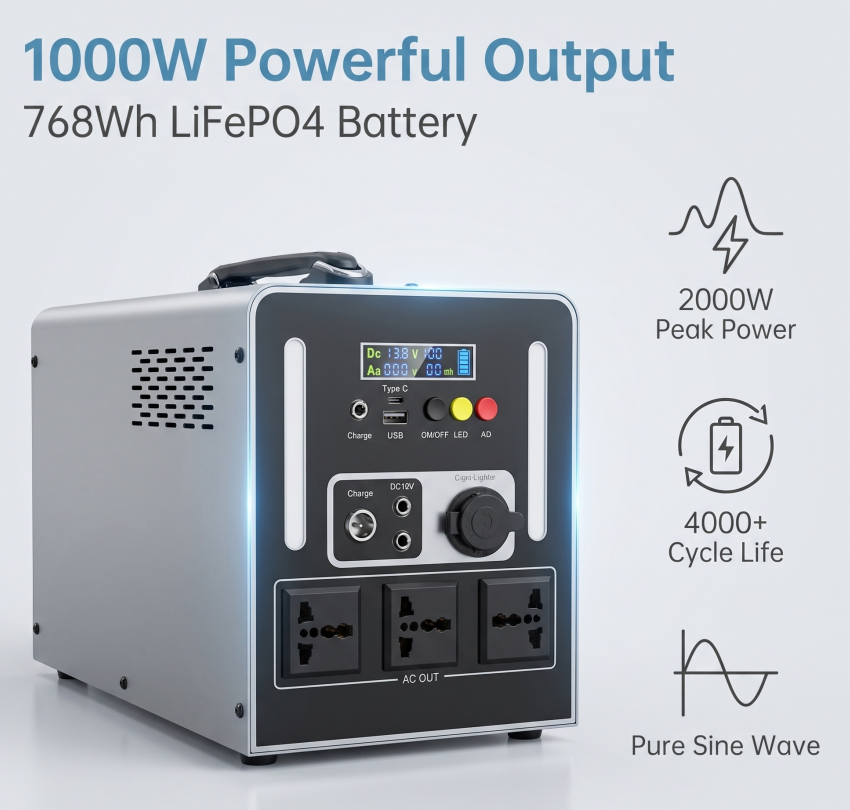 BEONE YJ905 1000W Portable Power Station | 768Wh LiFePO4 Solar Generator