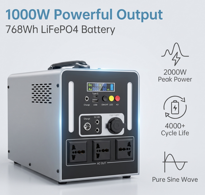 BEONE YJ905 1000W Portable Power Station | 768Wh LiFePO4 Solar Generator