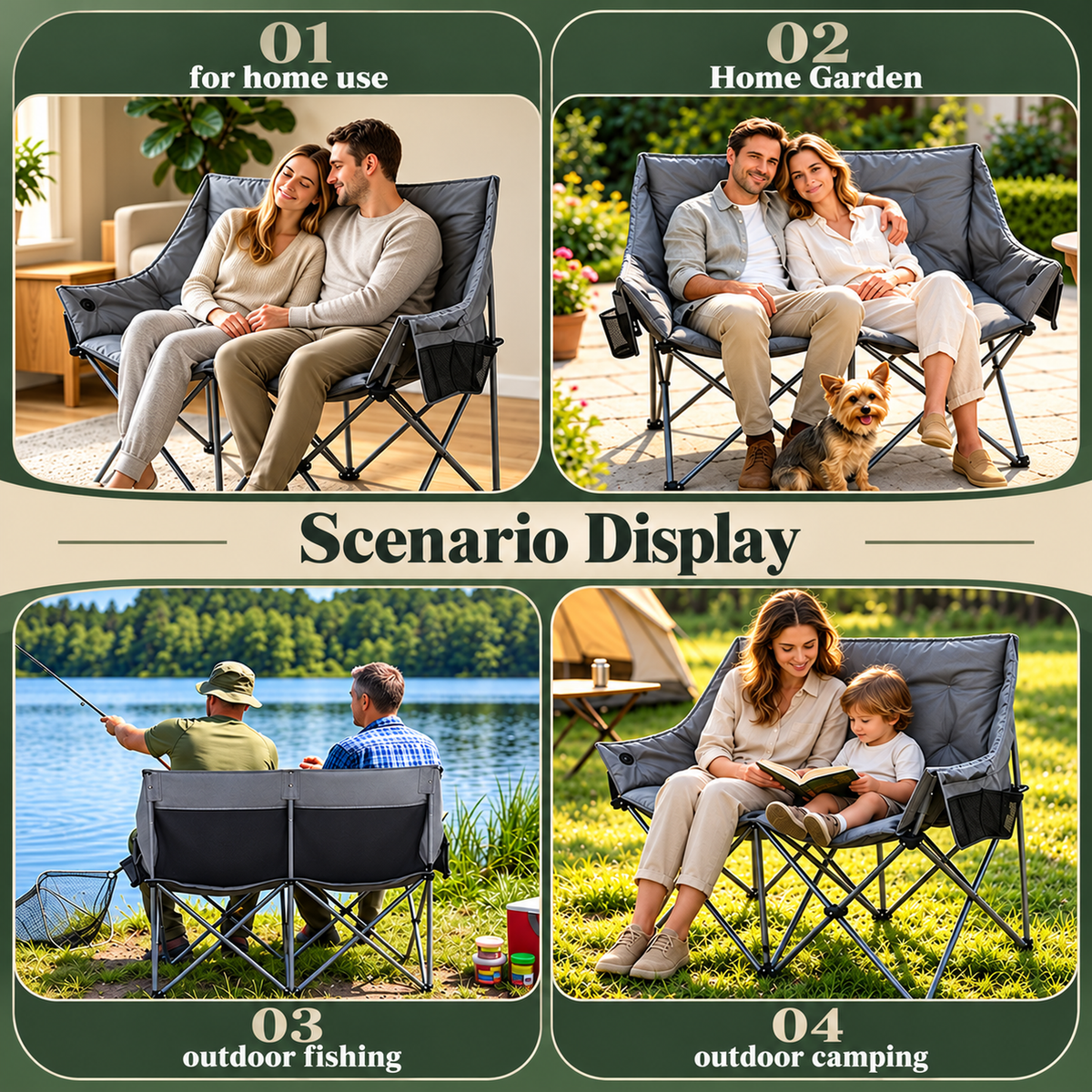 Heated Double Camping Chair with 3 Heat Settings – Portable Folding Loveseat