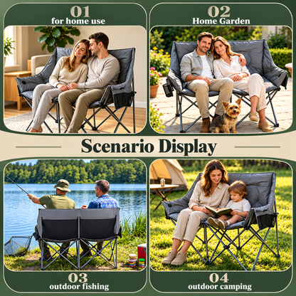 Heated Double Camping Chair with 3 Heat Settings – Portable Folding Loveseat