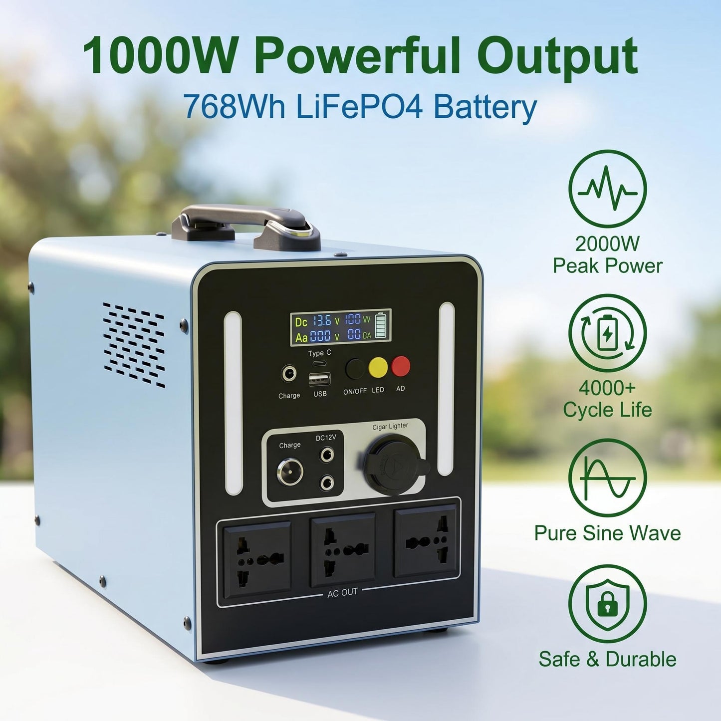 BEONE YJ905 1000W Portable Power Station | 768Wh LiFePO4 Solar Generator