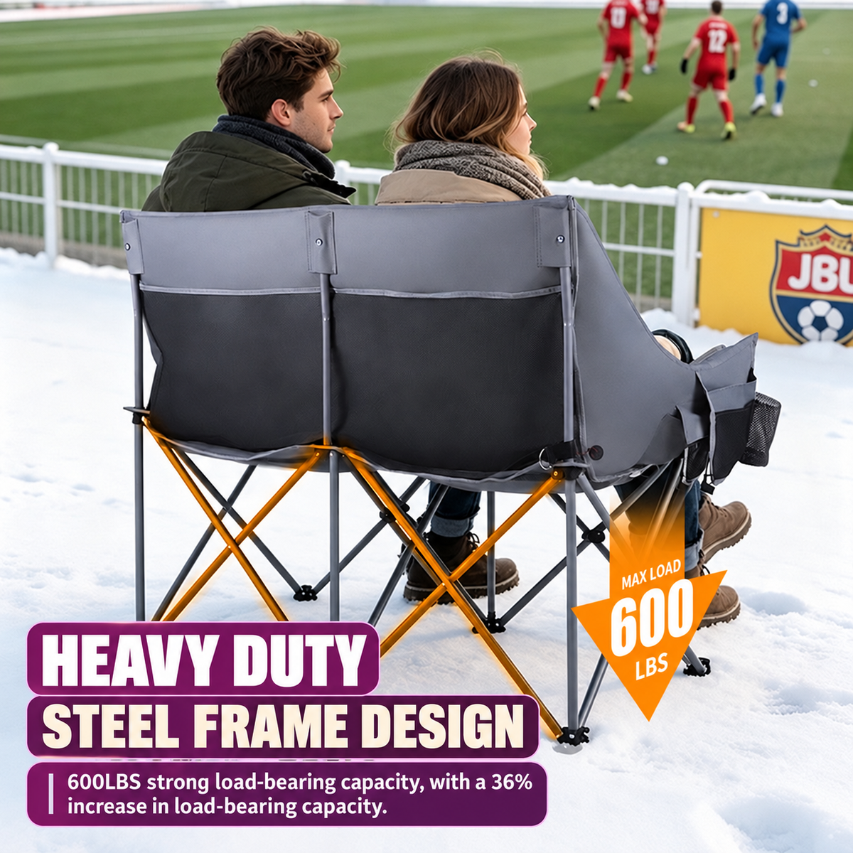 Heated Double Camping Chair with 3 Heat Settings – Portable Folding Loveseat