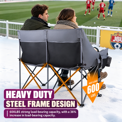 Heated Double Camping Chair with 3 Heat Settings – Portable Folding Loveseat